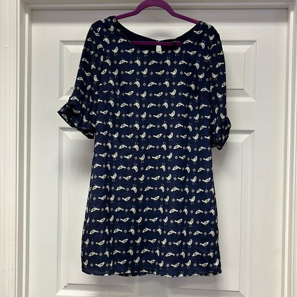 Lily Rose Navy Bird Motif Sheath Dress sz M EUC - Picture 1 of 7